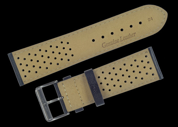 Classic 1970s / 1980s Retro Pattern 24mm Black Leather Watch Strap