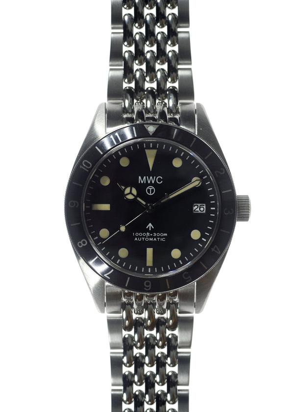 MWC Classic 1960s Pattern Dual Time Zone Automatic Divers Watch with Retro Luminous Paint and Sapphire Crystal on Matching Stainless Steel Bracelet - Might Have a Small Issue but Nothing is Apparent after an Inspection/Test