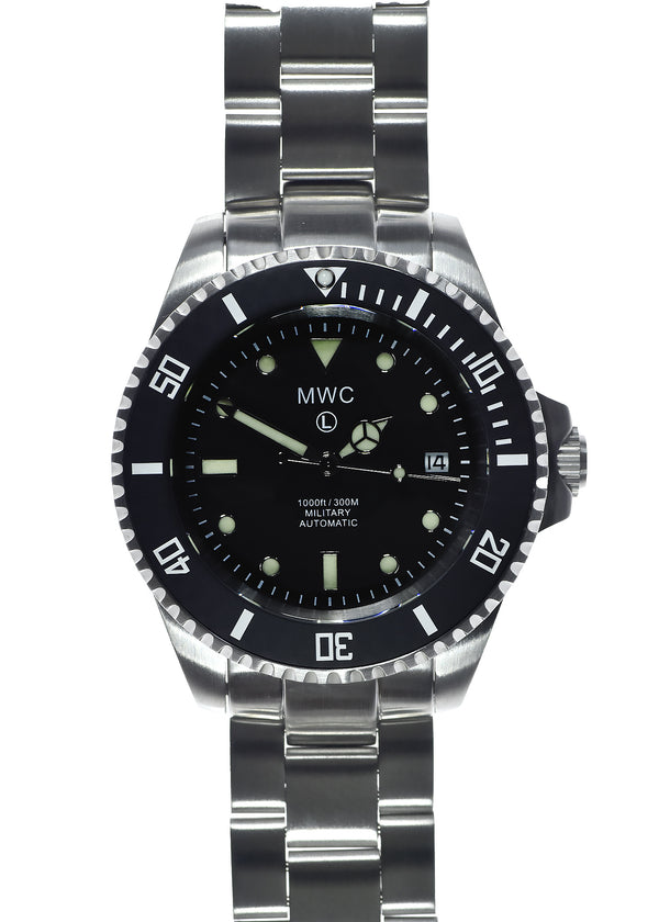 MWC 21 Jewel 300m Automatic Military Divers Watch with Sapphire Crystal and Ceramic Bezel on a Steel Bracelet (2021 Model Reduced)