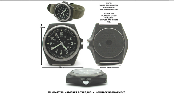 Military Industries Remake of the mid 1980s Pattern MIL-W-46374C U.S Pattern Military Watch in Olive Drab