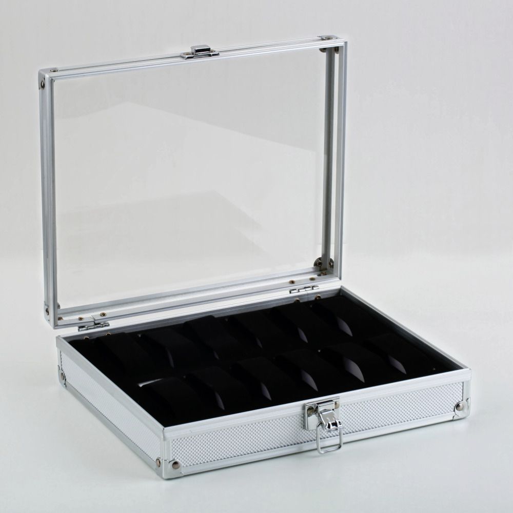 Aluminium Display Case for 12 Watches with Clear Lid